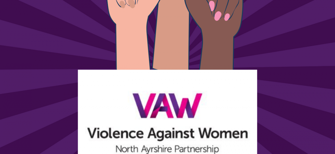 16 days of action icon with three womens hands raised and Violence Against Women Partnership icon