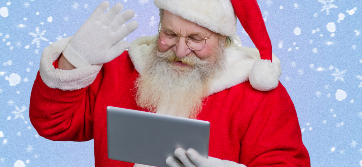 Santa with tablet and snow backdrop Employee Perks