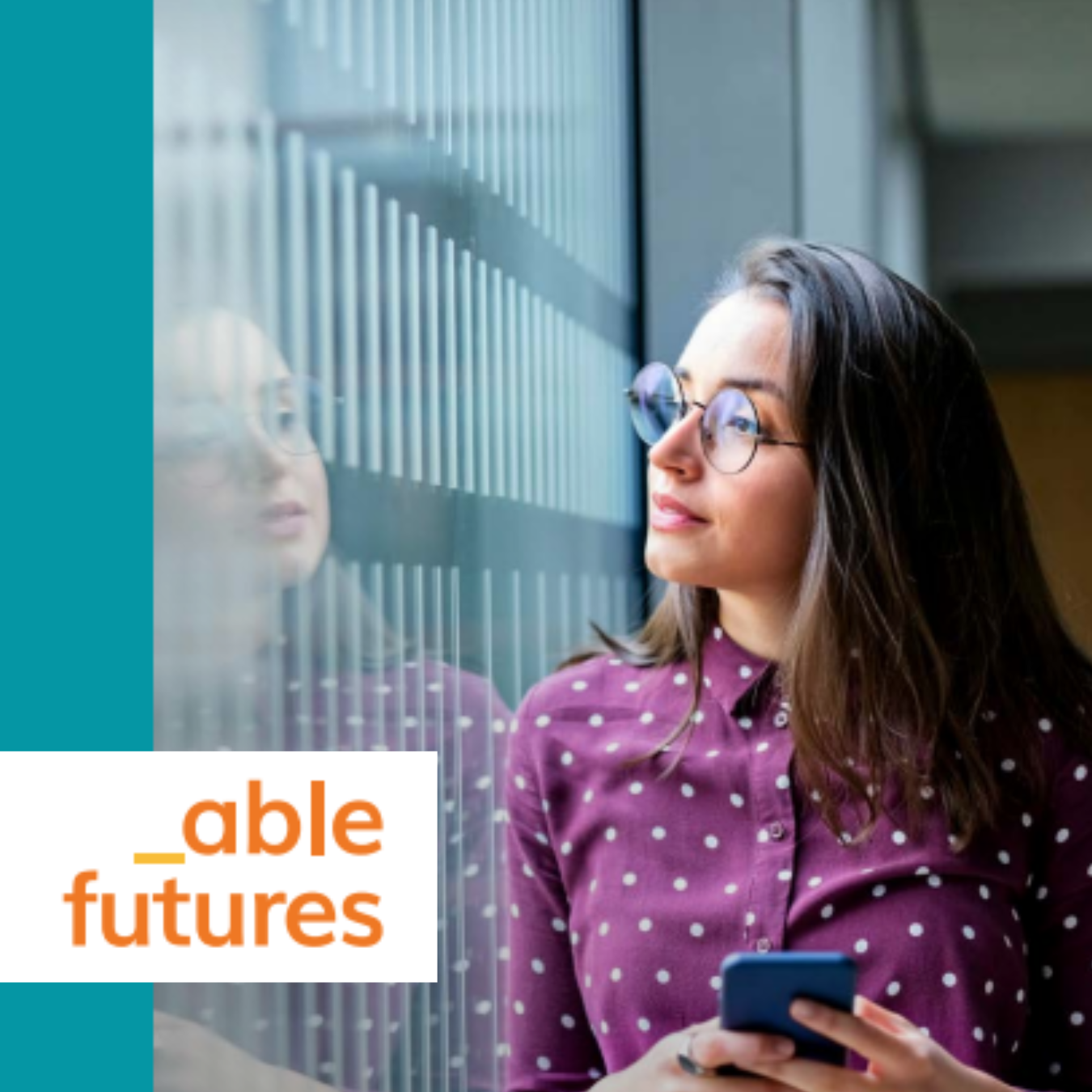 Able Futures icon with woman looking out of window