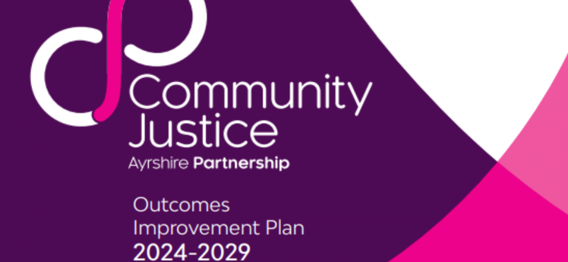 Community Justice Ayrshire Partnership Icon with text that reads 'Outcomes Improvement Plan 2024-2029'