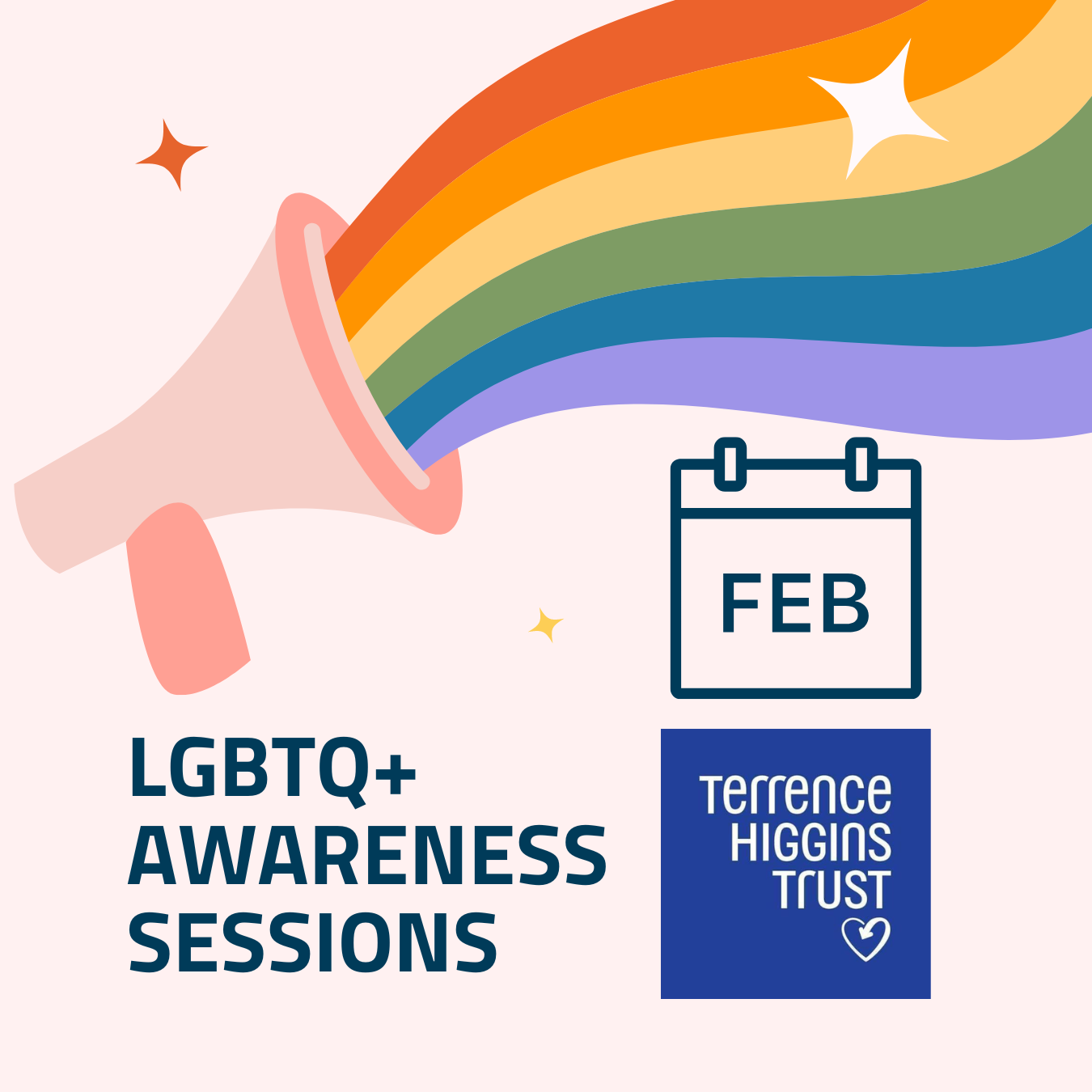 Decorative megaphone with rainbow for LGBTQ+ Awareness Sessions