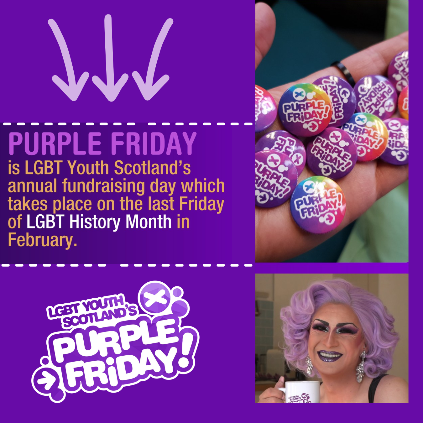 Decorative image promoting LGBT Youth Scotland's Purple Friday campaign
