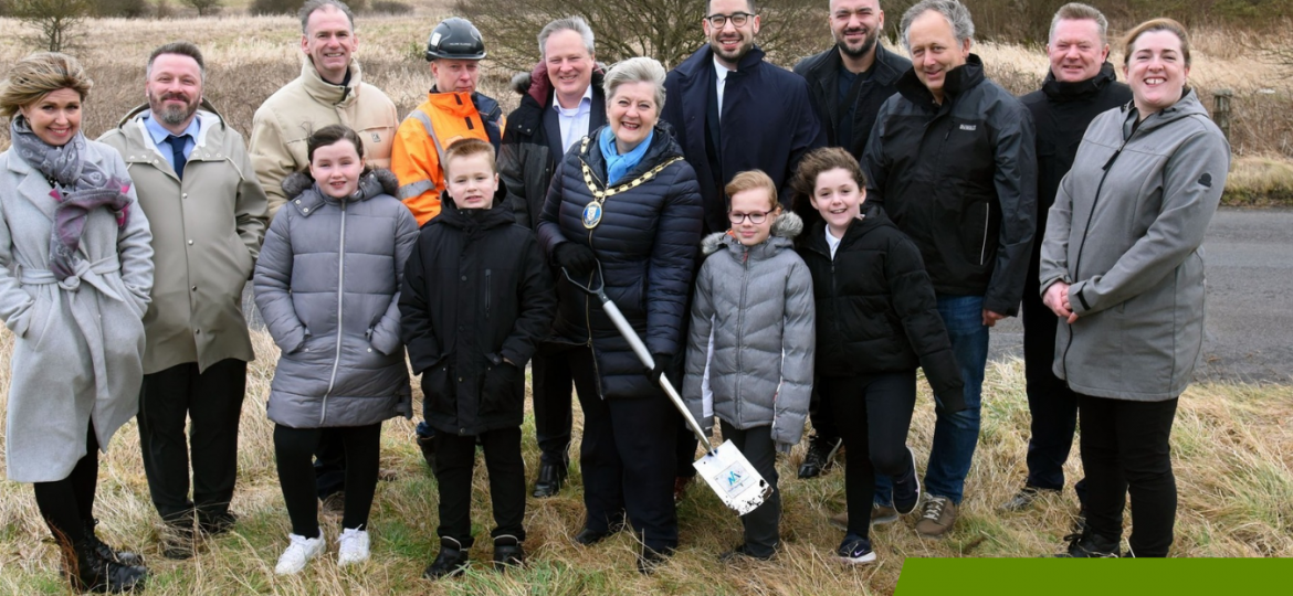Sustainable North Ayrshire promo pic with Council logo and hashtag #SustainableNA with pic of Provost at ground-breaking for Council's first solar farm