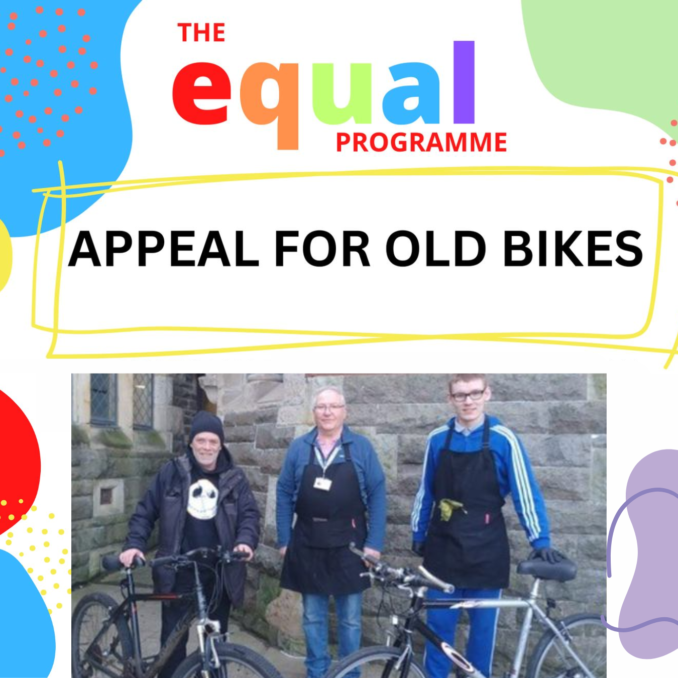 Appeal for old bikes picture with people standing next to bicycles