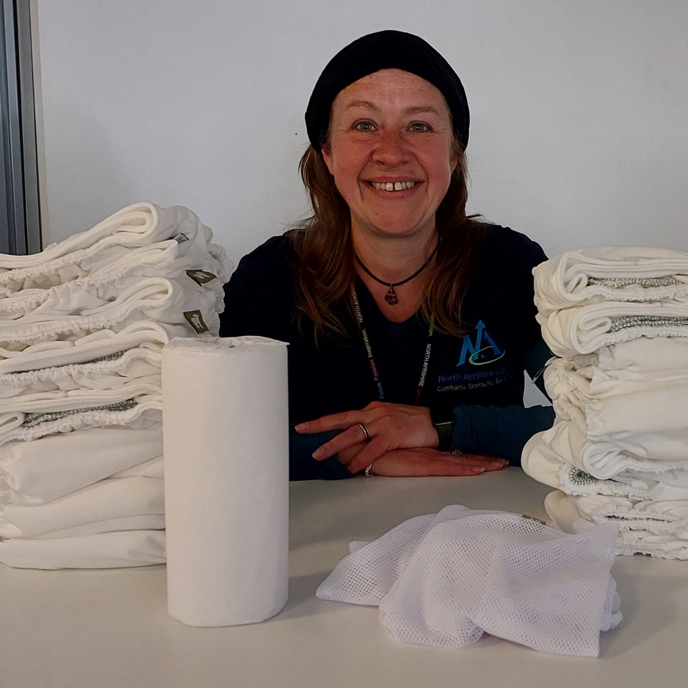 Photo shows Waste Awareness Officer Lindy Floyd with one of the nappy packs