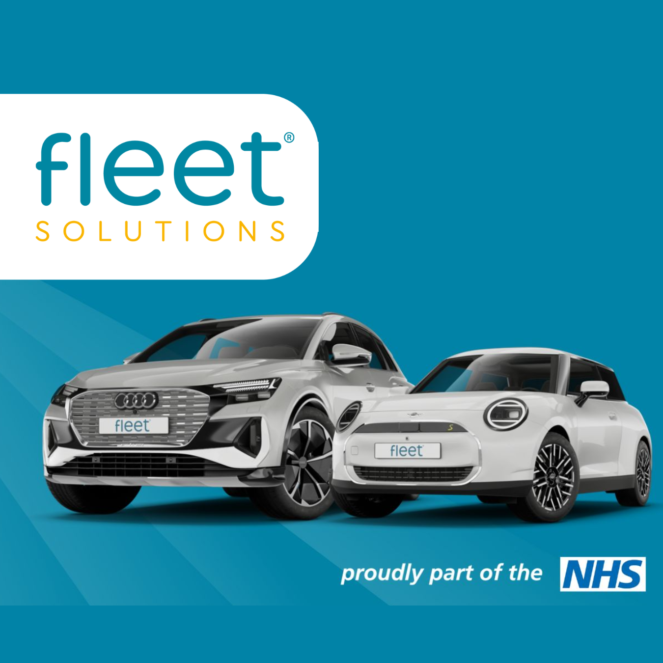 Fleet solutions promo graphic with two cars