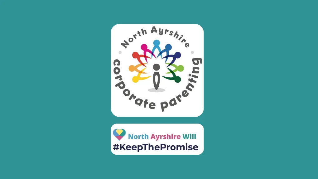 Corporate parenting team and Keep The Promise logos on teal background