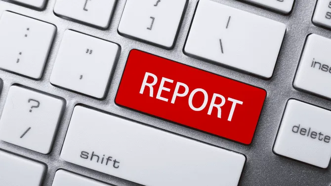 A graphic of a keyboard with the word report highlighted in red