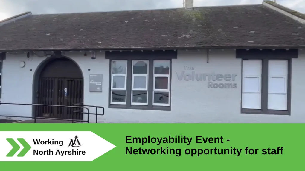 Exterior of Volunteer Rooms Irvine with Working North Ayrshire logo