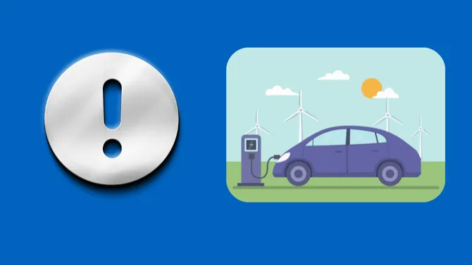 Warning icon with car plugged into electric vehicle charger