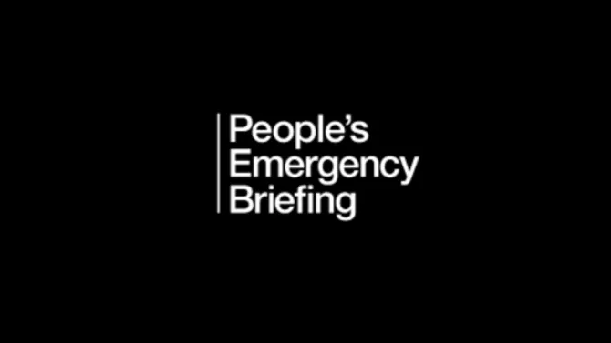 People's Emergency Briefing writing on black background
