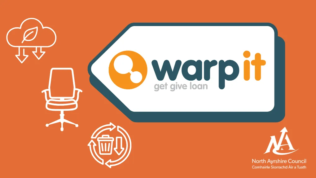 Warp it get give loan arrow with office chair and council logo